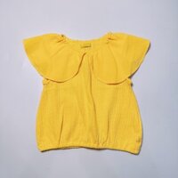 Áo thun dệt lỗ Moimoln xuất Hàn màu vàng cổ bèo to bé gái size 90-120