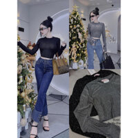 Áo thun đính đá Croptop chất lưới co dãn thoả mái tay dài hot hit