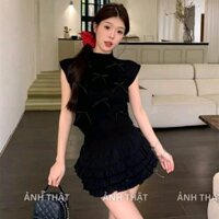 Áo thun đính nơ ngọt ngào, áo croptop cổ lọ tay ngắn Áo Kiểu Áo xinh dành cho nữ -Top women Nhung Lịch mongtoghi