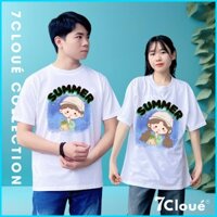 Áo Thun Đôi Form Rộng , Áo Phông Unisex Cổ Tròn Họa Tiết Summer 100% Cotton 250GSM - 7Cloue