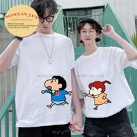 ÁO THUN ĐÔI NAM NỮ COTTON ĐEN TRẮNG HÌNH SHIN TAY NGẮN LT005