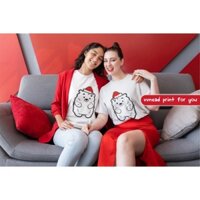 Áo thun đôi Nam Nữ giáng sinh Cotton Unisex T-Shirt thời trang phom rộng hình in “Bear White Noel”