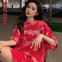 Áo thun Echo Ridge Red Tie-Dyed Nam Nữ Mùa Hè Rời Thiết Kế Mỹ Retro Top