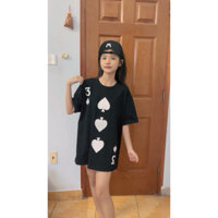 Áo thun form rộng hình 3 bích màu đen, cổ tròn