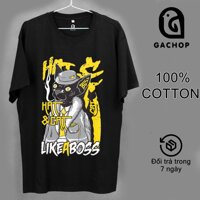 Áo thun form rộng nam nữ, tay lỡ, 100% cotton oversize GACHOP Unisex- Cat and Hat DU001