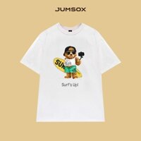 Áo thun form rộng oversize nữ tay lỡ unisex trắng đen phông rộng đôi cặp cotton 4 chiều gấu lướt sóng JUMSOX- JS0013