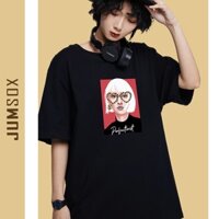 áo thun form rộng oversize nữ unisex tay lỡ phông rộng trắng đen đôi cặp cotton in cô gái đeo kính JUMSOX- JS0011