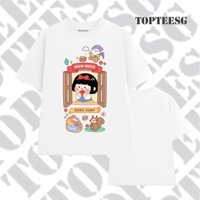 Áo thun form rộng TOPTEESG Roro Jump bạch tuyết unisex nam nữ tay ngắn cổ tròn
