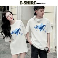 Áo Thun Form Rộng Unisex Tay Lỡ In CÁ HEO XANH Cotton Dày Dặn Oversize