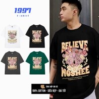 Áo thun form rộng WOSHEE đứng form áo unisex BELIEVE Woshee phong cách áo thun đen trơn WO009