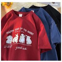 Áo Thun From Rộng Nam Nữ, Áo Thun In Hình Con Thỏ, Kiểu Dáng Unisex, Chất Liệu Cotton Khô Co Giãm Thấm Hút Mồ Hôi Tốt