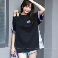 Áo thun from rộng phối caro gấu_12M fashion