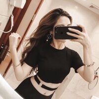 Áo thun gân croptop phối khoen