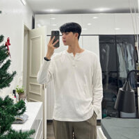 Áo thun gân dài tay cổ trụ , basic ,form hàn,vải chọn lọc đẹp - HALIOMAN