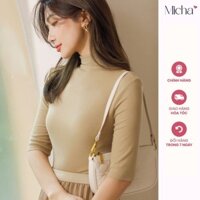 Áo thun gân nữ cổ lọ tay lỡ co giãn AT03 MICHA