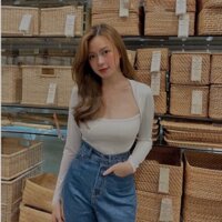 Áo thun gân nữ tay dài dáng ôm xinh xắn màu trắng