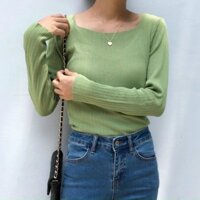 Áo Thun Gân Nữ Trơn Tay Dài Hàng Quảng Châu Cao Cấp.