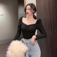 Áo thun gân tay dài cổ nhún