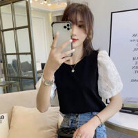 Áo thun gân tay ren