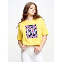 Áo thun gap in hoa chất cotton 2c, dáng lửng, áo thun nữ tay ngắn