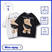 Áo thun gấu bông đeo túi phong cách form rộng unisex nam nữ