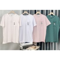 Áo thun gấu Teddy Who.au Pocket phom Unisex ngắn tay cổ tròn sọc hồng, xanh chất cotton 100% siêu mát mịn