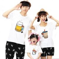 áo thun gia đình áo nhóm áo cặp in chất cotton dể thương - bình sữa,M