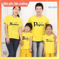 Áo thun gia đình màu vàng chữ dễ thương thun mềm mịn dày dặn cổ tròn GD868VD DONGPHUCSG - Áo Bé Gái - Size XXXL