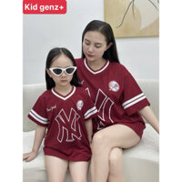 Áo thun gia đình NY cổ mix viền đỏ cho mẹ và bé , áo phông trẻ em unisex , kid genz
