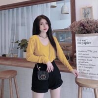 ÁO THUN GIẤY CỔ TIM DÀI TAY