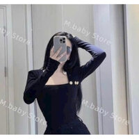 Áo thun giấy cổ vuông cúc ngực