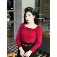 Áo thun giữ nhiệt nữ dài tay phối nơ ngực chất cotton Nhật  co giãn 4 chiều thời trang