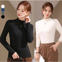 Áo Thun Giữ Nhiệt Nữ Tay Dài Cổ Cao Dáng Ôm Trơn Thiết Kế Đơn Giản, Áo Giữ Nhiệt Nữ Đủ Size Ôm Body Tôn Dáng