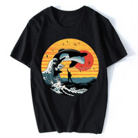 Áo thun hài hước phong cách Ukiyoe Nhật Bản, cá cờ sát thủ, sóng cá voi, áo thun nam, áo oversized unisex
