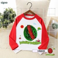 [Áo thun] Hàng có sẵn cho bé trai bé gái Sequins lật đổi màu Áo thun dài tay mùa xuân thu dưa hấu Cotton nguyên chất Áo sơ mi đáy thời trang phù hợp