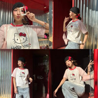 Áo Thun HELLO KITTY Thêu Xù Phối Tay Raglan (newtag bọc chinh hãng)