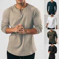 Áo thun Henley Grandad Áo thun dài tay Slim Fit Áo lót thể thao
