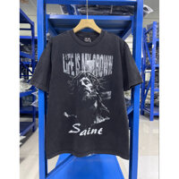 Áo thun High Street mới dáng rộng giặt cổ điển áo thun ngắn tay dáng rộng thông thường