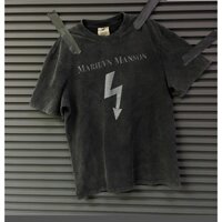 Áo thun High Street Plus Size Marilyn Manson Lightning Vintage Retro Áo thun ngắn tay hạng nặng