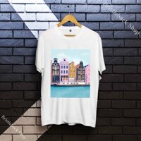 Áo Thun hình Thành phố Amsterdam Unisex Cotton cổ tròn phong cách mềm mại trẻ trung O3ATD001