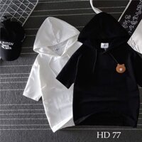 Áo thun HOODIE UNISEX TAY LỠ CÓ NÓN logo gấu nâu NAM NỮ