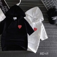 Áo thun HOODIE UNISEX TAY LỠ CÓ NÓN logo trái tim NAM NỮ