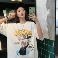 Áo thun in 3d nữ coffee sữa đổ mặt form rộng rãi cute 2 chất thun mềm mại àu trắng đen - trắng - XL