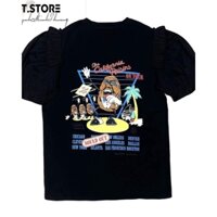 Áo thun in hình cục đá tay phồng