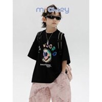 Áo thun in hình mặt cười thời trang dành cho trẻ em MICHLEY Unisex cho mùa hè và mùa thu