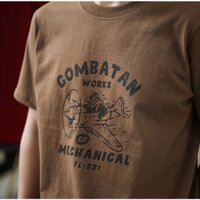 Áo thun in hình máy bay combatan màu nâu, nam nữ mặc được