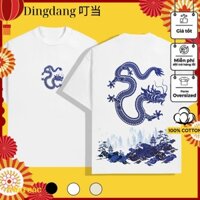 Áo Thun In Hình RỒNG XANH Mừng Năm Mới 2024 Vải Cotton 100% Nam Nữ Unisex