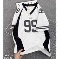 Áo Thun In Số 99 Phối Màu Cổ Tim From Rộng Unisex Chất Cotton Khô Xịn Xò