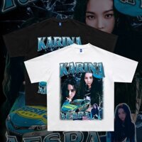 Áo Thun Karina Aespa 100% Cotton Tay Lỡ Unisex - Đen/Trắng Cổ Tròn | Blackwork 608