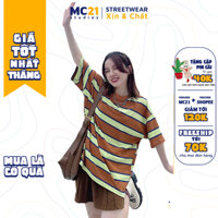 Áo thun kẻ tay lỡ MC21.STUDIOS tee Unisex nam nữ phông oversize form rộng pull Ulzzang Streetwear Hàn Quốc bigsize A3233